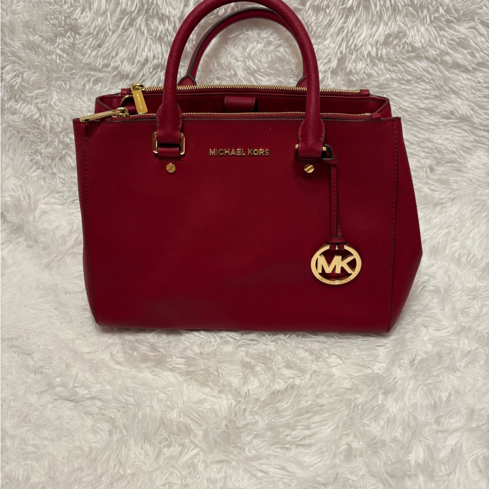 Michael Kors Red Satchel with Gold Accents